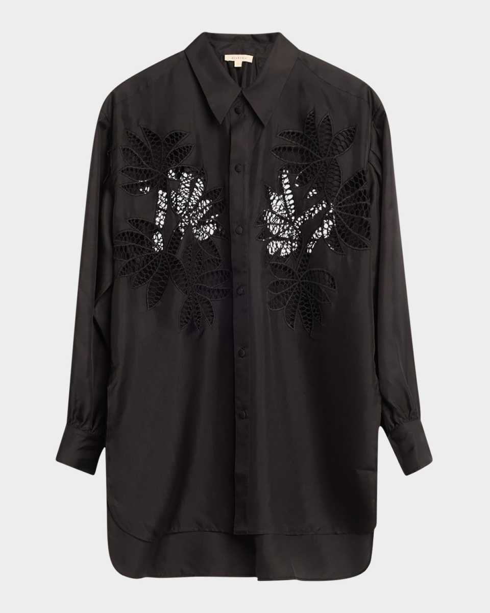 Long Broderie Anglaise Cutout Oversized Shirt